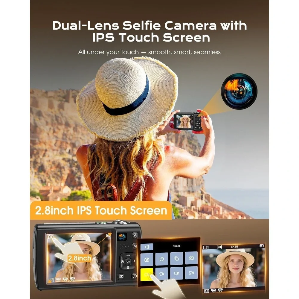 8K Digital Camera 88MP WiFi Vlogging Camera Dual Lens 16X Zoom Compact Travel